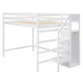 Full Size Loft Bed With Built In Storage Wardrobe And Staircase, White Old Sku:Sm000527Aak Box Spring Not Required Full White Wood Bedroom Pine