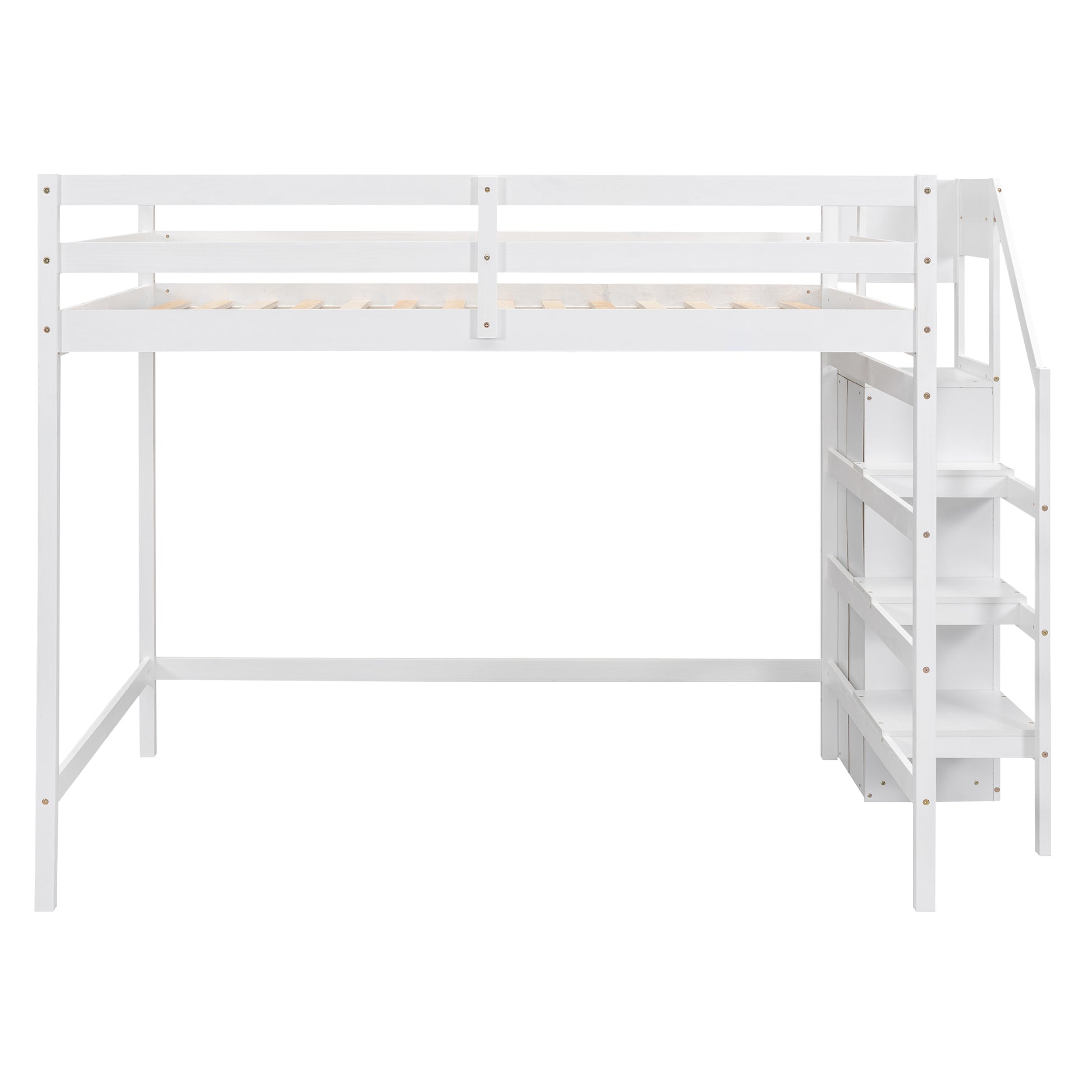 Full Size Loft Bed With Built In Storage Wardrobe And Staircase, White Box Spring Not Required Full White Wood Bedroom Pine