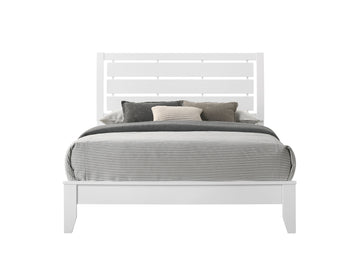 1Pc Queen Size White Finish Panel Bed Geometric Design Frame Softly Curved Headboard Wooden Bedroom Furniture Queen White Bed Frame Wood