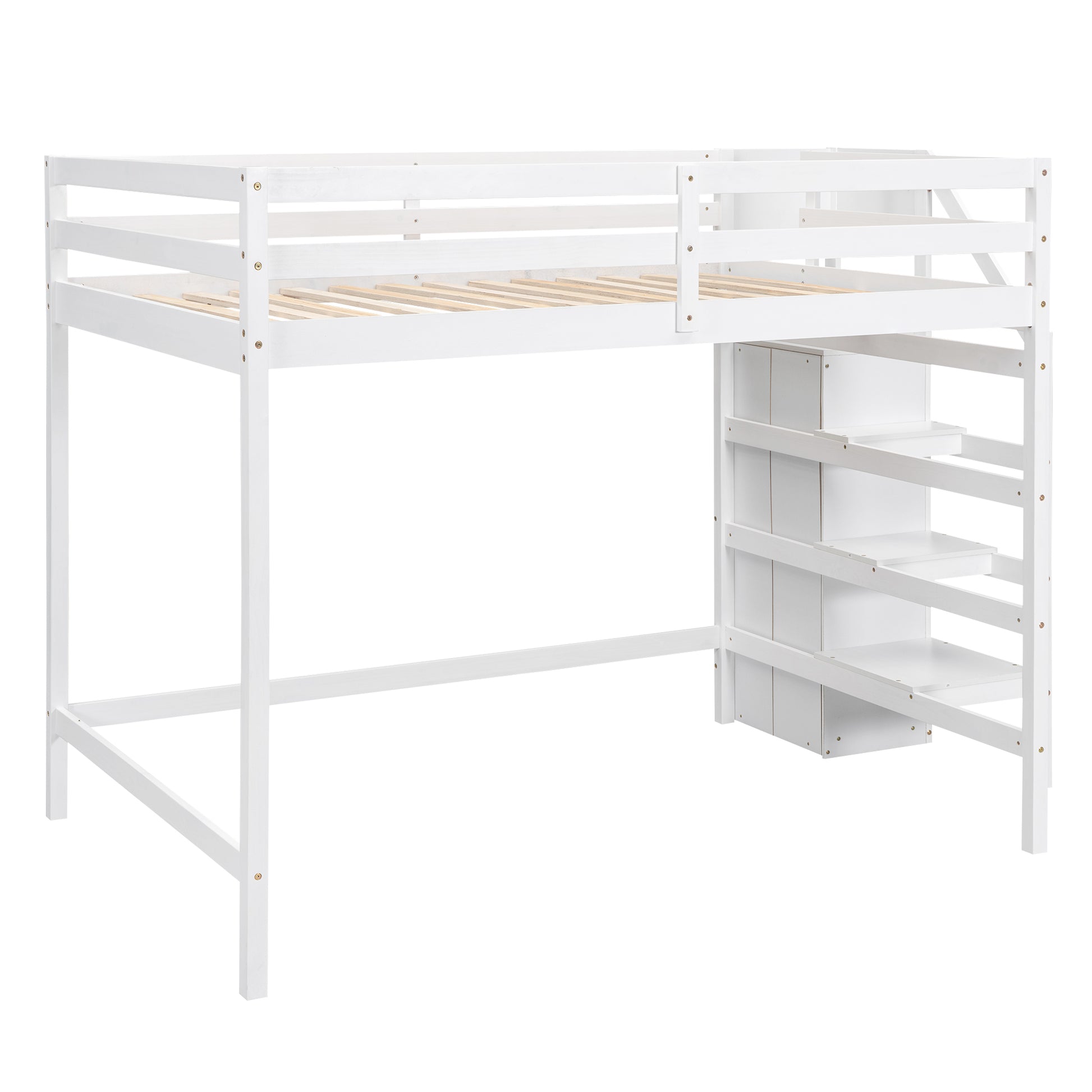 Full Size Loft Bed With Built In Storage Wardrobe And Staircase, White Old Sku:Sm000527Aak Box Spring Not Required Full White Wood Bedroom Pine
