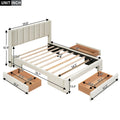 Full Size Upholstered Platform Bed With One Large Drawer In The Footboard And Drawer On Each Side,Beige Box Spring Not Required Full Beige Wood Bedroom Bed Frame Linen Upholstered