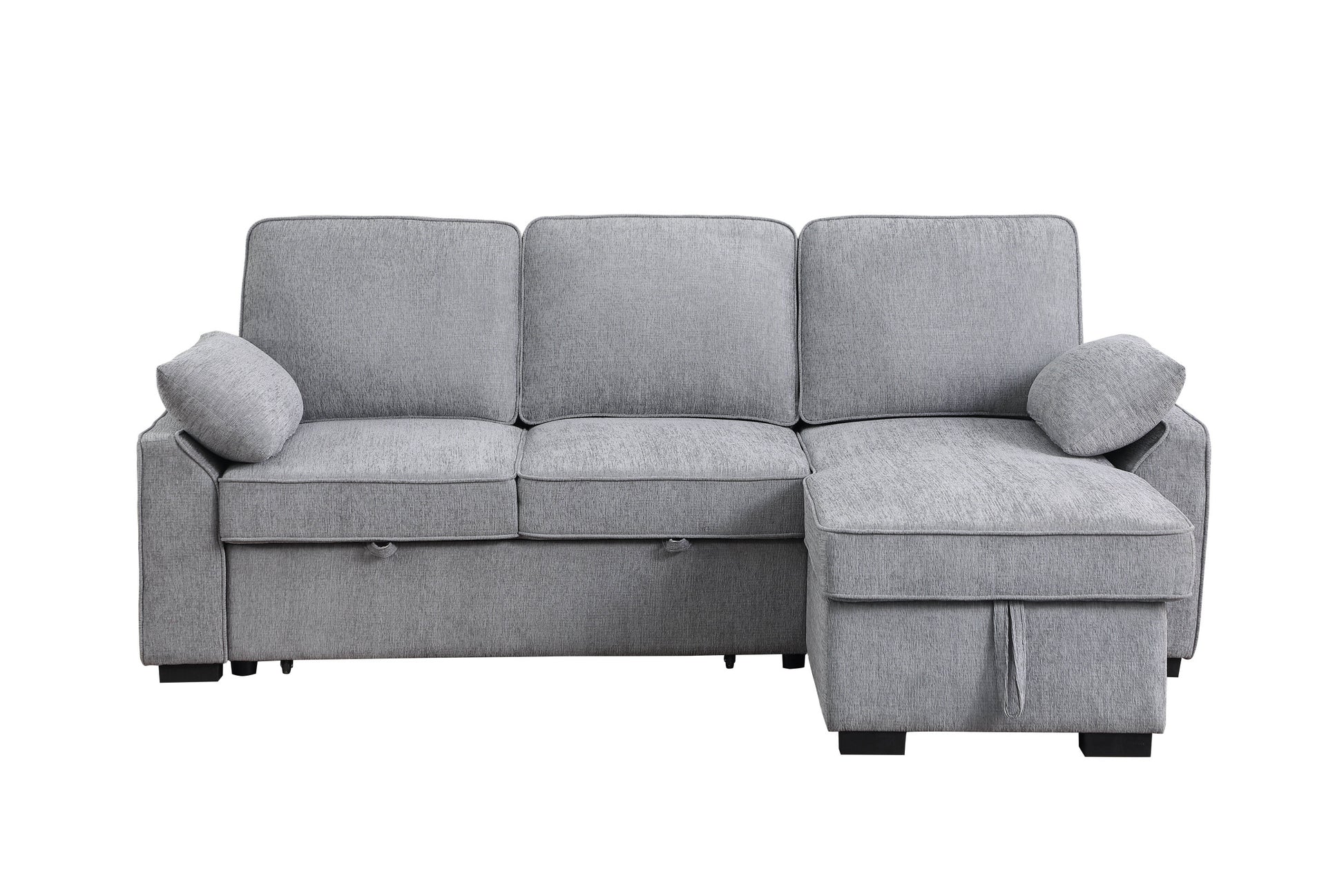 Mackenzie 91"W Light Gray Chenille Fabric Sleeper Sectional With Right Facing Storage Chaise, Drop Down Table, Cup Holders And Charging Ports Light Gray Chenille 3 Seat