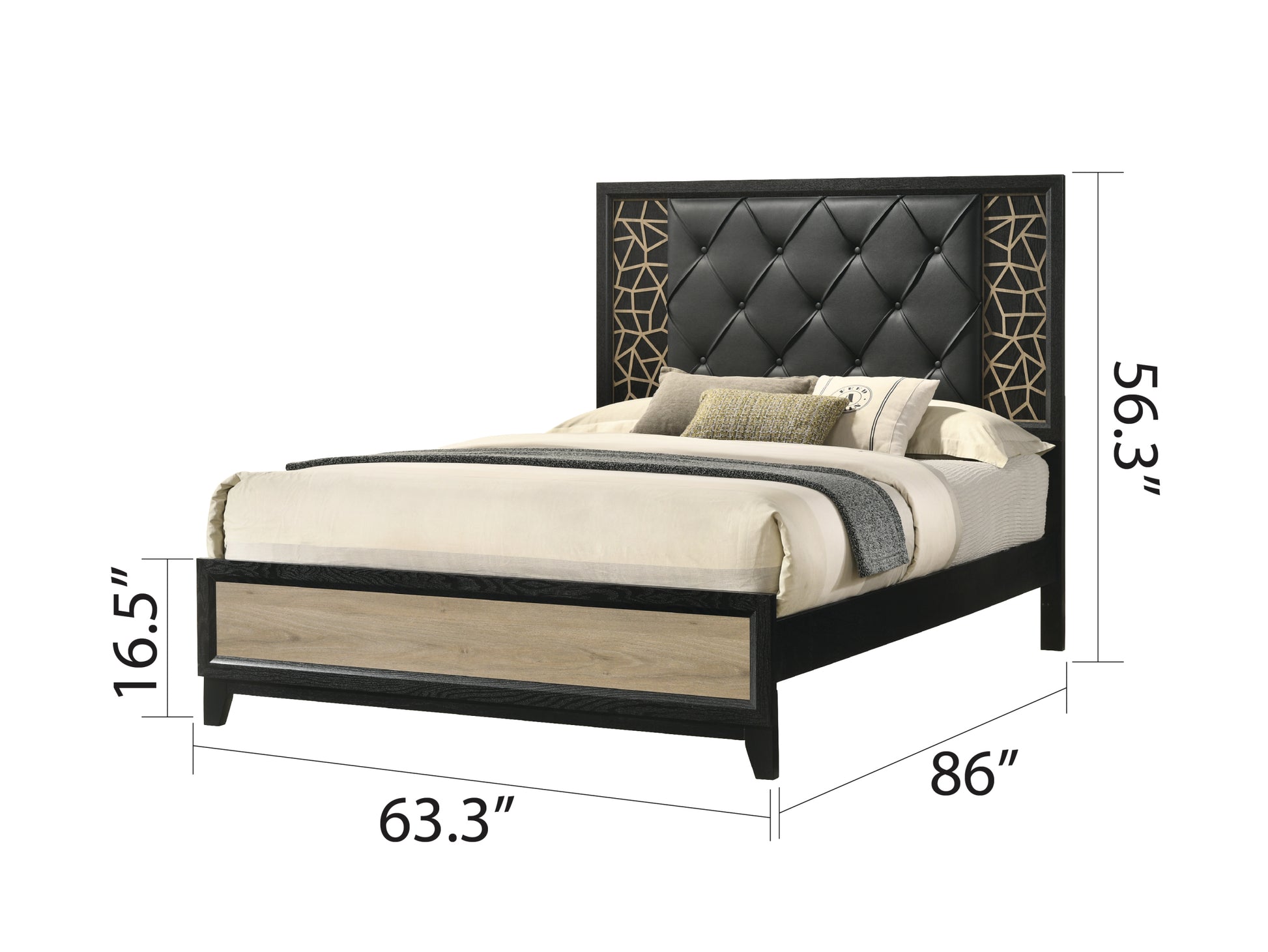 Selena Modern & Contemporary Queen Bed Made With Wood In Black And Natural Box Spring Not Required Queen Black Natural Wood Bedroom Contemporary,Modern Upholstered Wood
