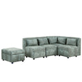 Free Combined Sectional Sofa 5 Seater Modular Couches With Storage Ottoman, 5 Pillows For Living Room, Bedroom, Office, Blue Green Blue Green Foam Chenille
