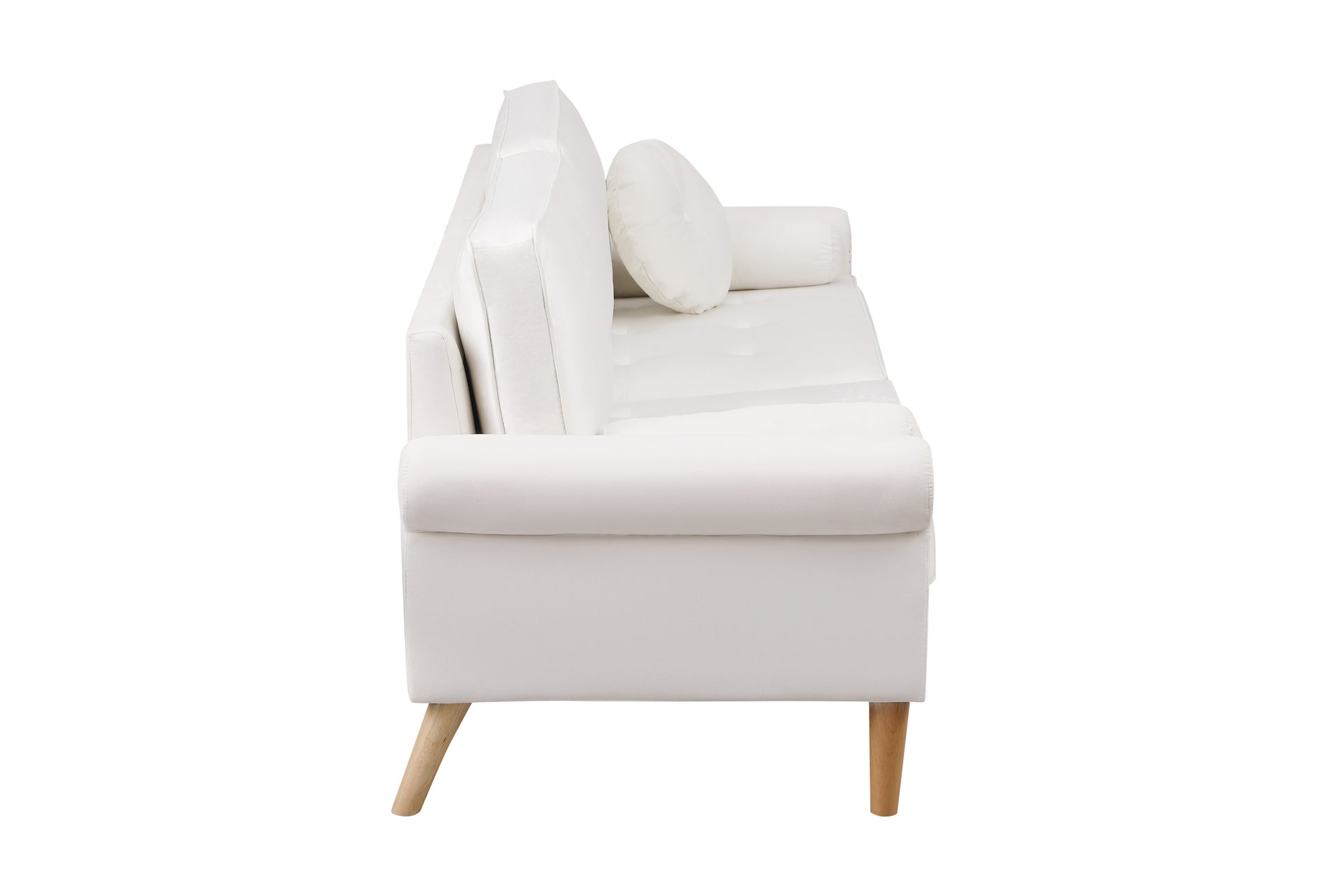 Living Room Sofa,3 Seater Sofawith Copper Nail On Arms ,Three Pillow,White White Velvet