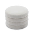 007 Boucle Fabric Storage Round Ottoman Footstool With Wooden Shelving,Ivory White Wood Primary Living Space White Solid Eucalyptus Wood With Storage Ivory Backless Soft Modern Flip Top Round