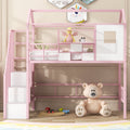 Metal Loft Bed With Roof Design And A Storage Box, Twin, Pink Twin Pink Metal