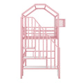 Metal Loft Bed With Roof Design And A Storage Box, Twin, Pink Twin Pink Metal