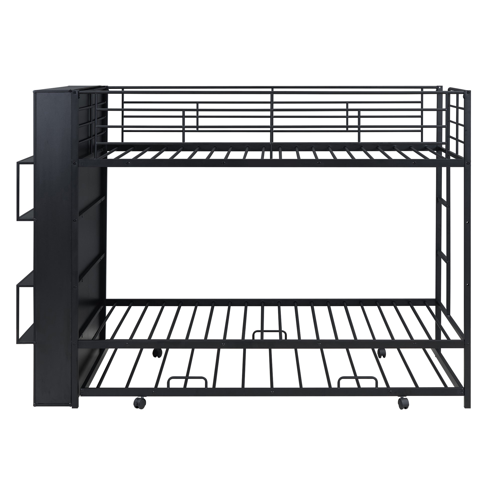 Metal Bunk Bed With Big Bookshelf, Twin, Black Black Metal