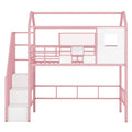 Metal Loft Bed With Roof Design And A Storage Box, Twin, Pink Twin Pink Metal