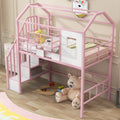 Metal Loft Bed With Roof Design And A Storage Box, Twin, Pink Twin Pink Metal