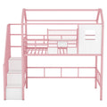 Metal Loft Bed With Roof Design And A Storage Box, Twin, Pink Twin Pink Metal