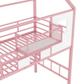Metal Loft Bed With Roof Design And A Storage Box, Twin, Pink Twin Pink Metal
