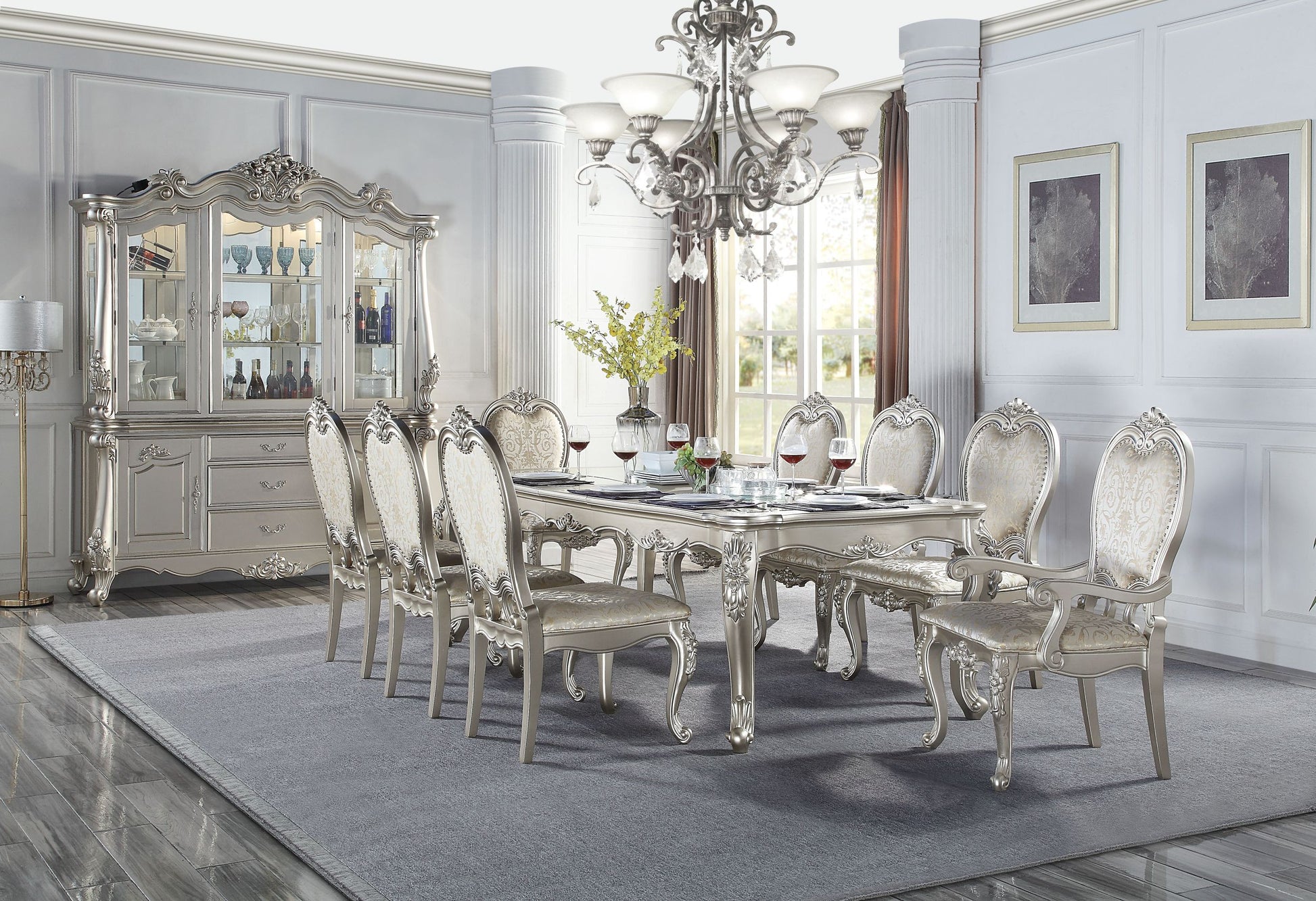 Bently Dining Table Champagne Finish Dn01367 Champagne Solid Wood Mdf