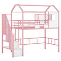 Metal Loft Bed With Roof Design And A Storage Box, Twin, Pink Twin Pink Metal