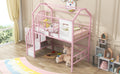 Metal Loft Bed With Roof Design And A Storage Box, Twin, Pink Twin Pink Metal