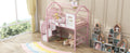 Metal Loft Bed With Roof Design And A Storage Box, Twin, Pink Twin Pink Metal