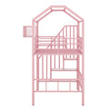 Metal Loft Bed With Roof Design And A Storage Box, Twin, Pink Twin Pink Metal