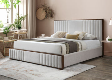 Kaleea Eastern King Bed, Light Gray Chenille & Walnut Finish Bd02467Ek Light Gray Chenille