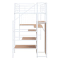 Twin Size Metal Loft Bed With Desk And Metal Grid, Stylish Metal Frame Bed With Lateral Storage Ladder And Wardrobe, White White Mdf Metal