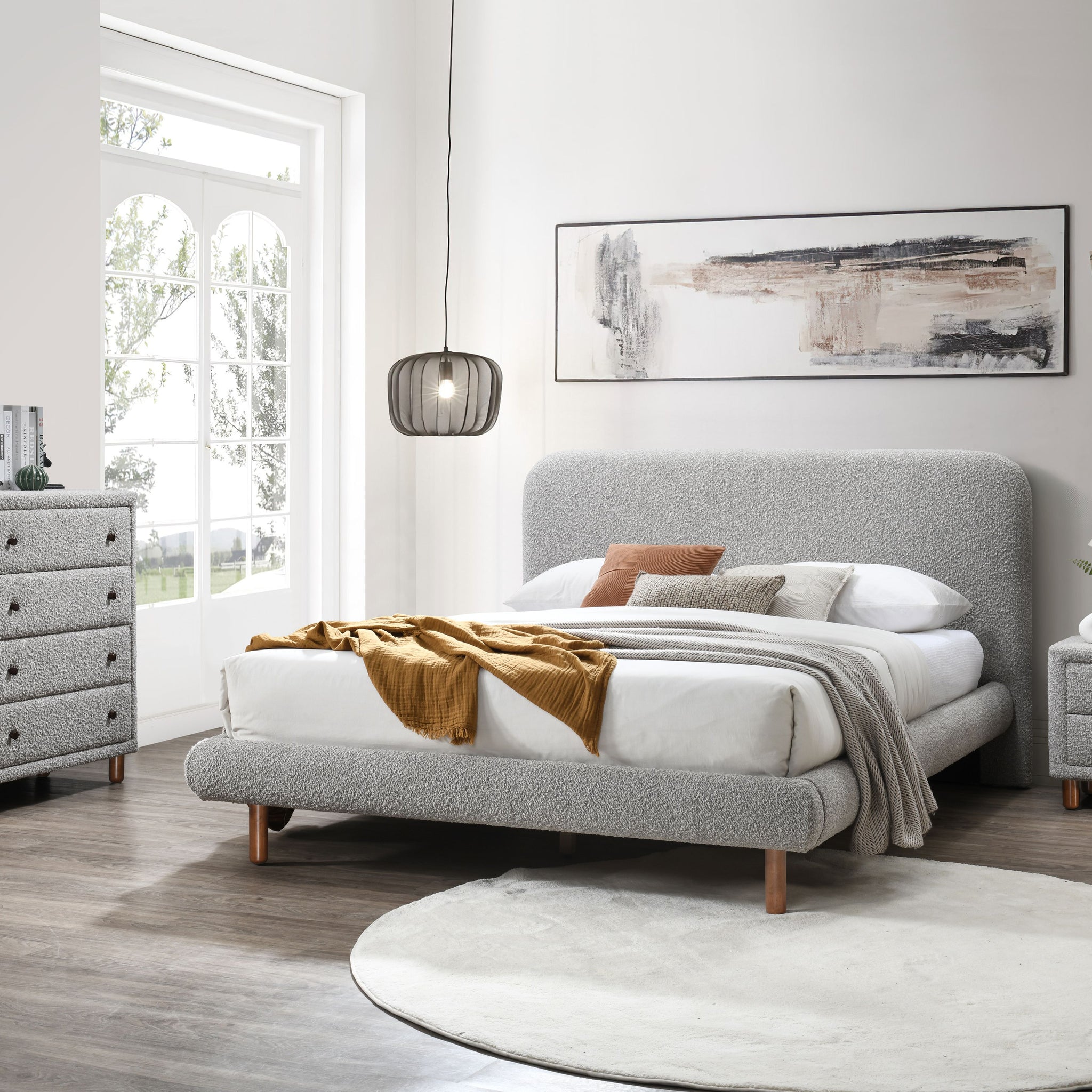 Cleo Eastern King Bed, Gray Boucle Bd02471Ek Gray Boucle