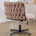 Armless Office Desk Chair No Wheels, Pink Pink Foam Polyester Blend