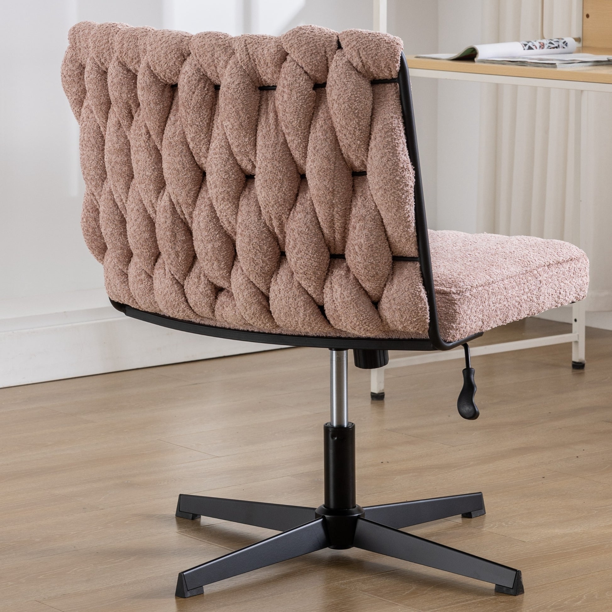 Armless Office Desk Chair No Wheels, Pink Pink Foam Polyester Blend
