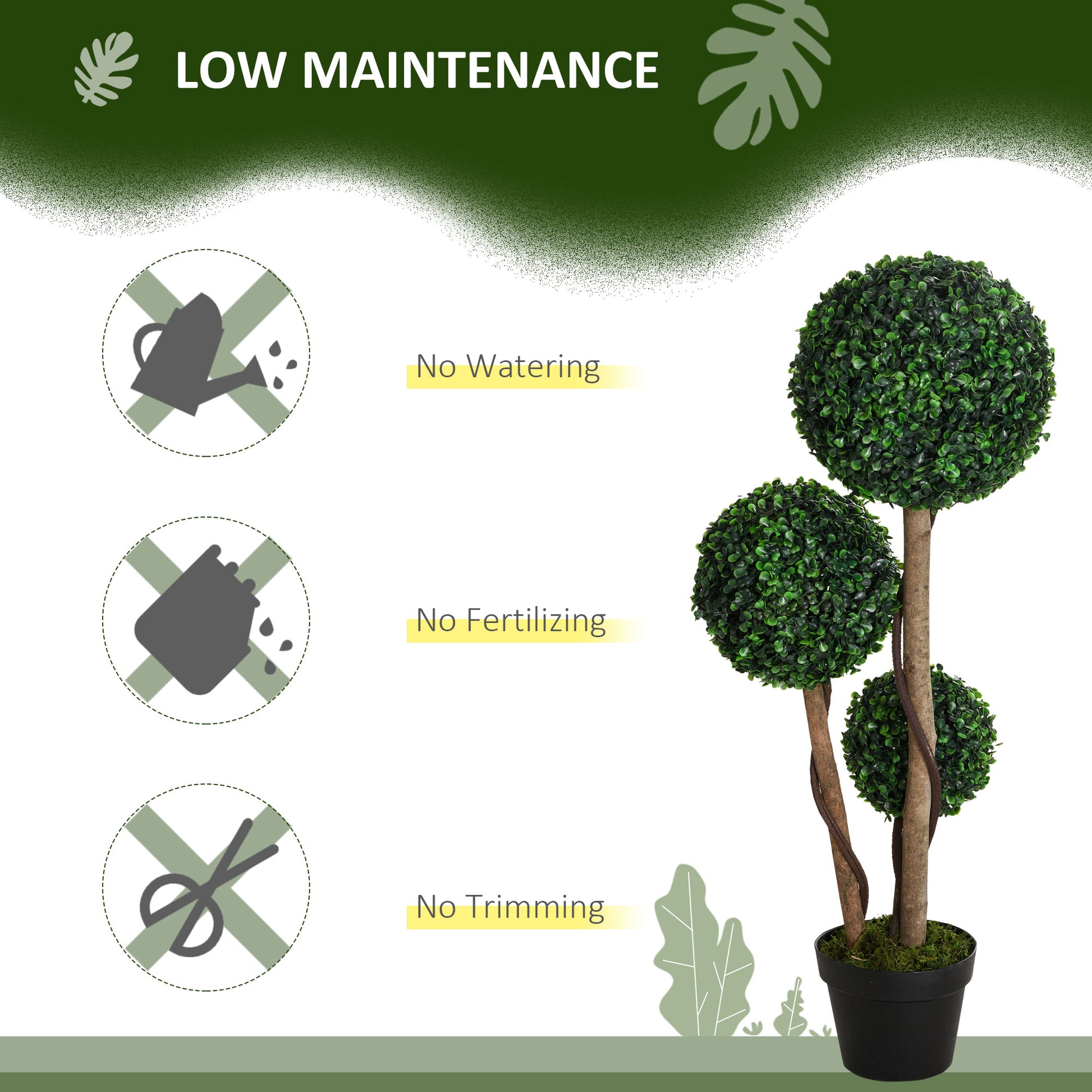 Artificial Plant For Home Decor Indoor & Outdoor Fake Plants Artificial Tree In Pot, 3 Ball Boxwood Topiary Tree For Home Office, Living Room Decor, Dark Green Dark Green Plastic