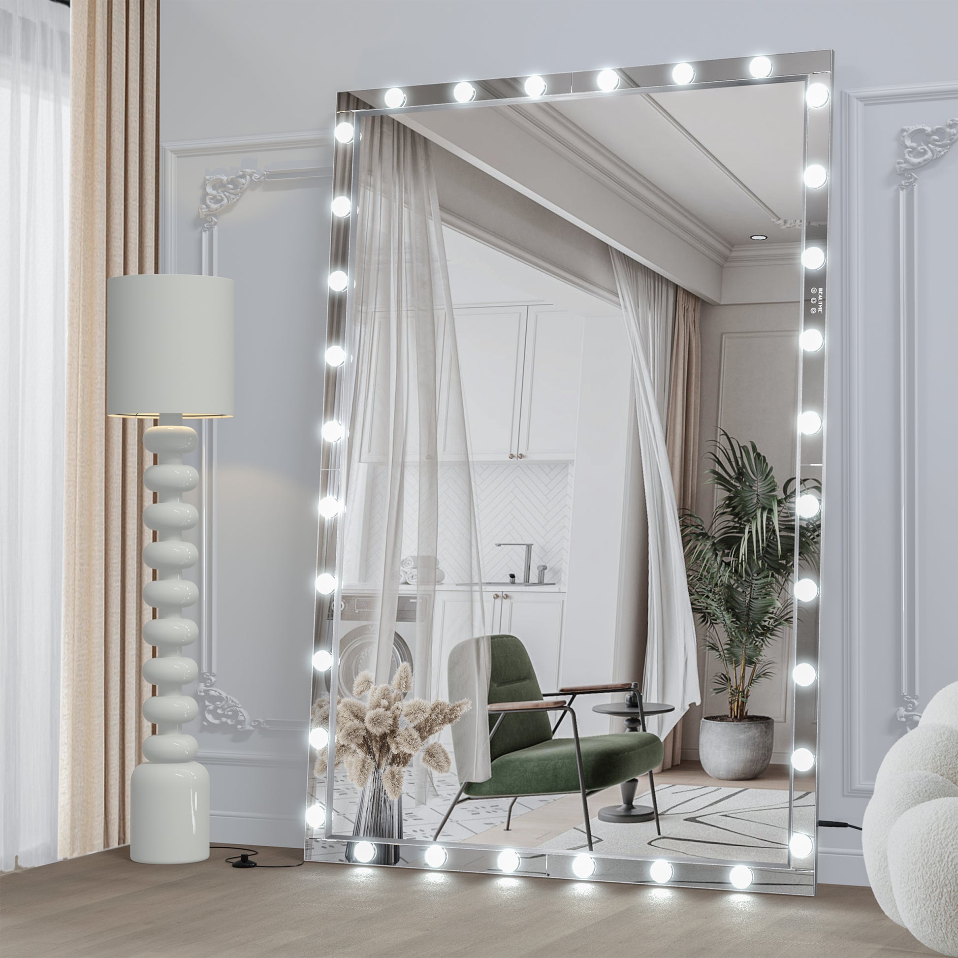 Hollywood Led Full Body Mirror With Lights Extra Large Full Length Vanity Mirror With 3 Color Mode Lights, Vertical Horizontal Hanging Aluminum Mirror For Dressing Rooms, Bedroom Silver, 72X48