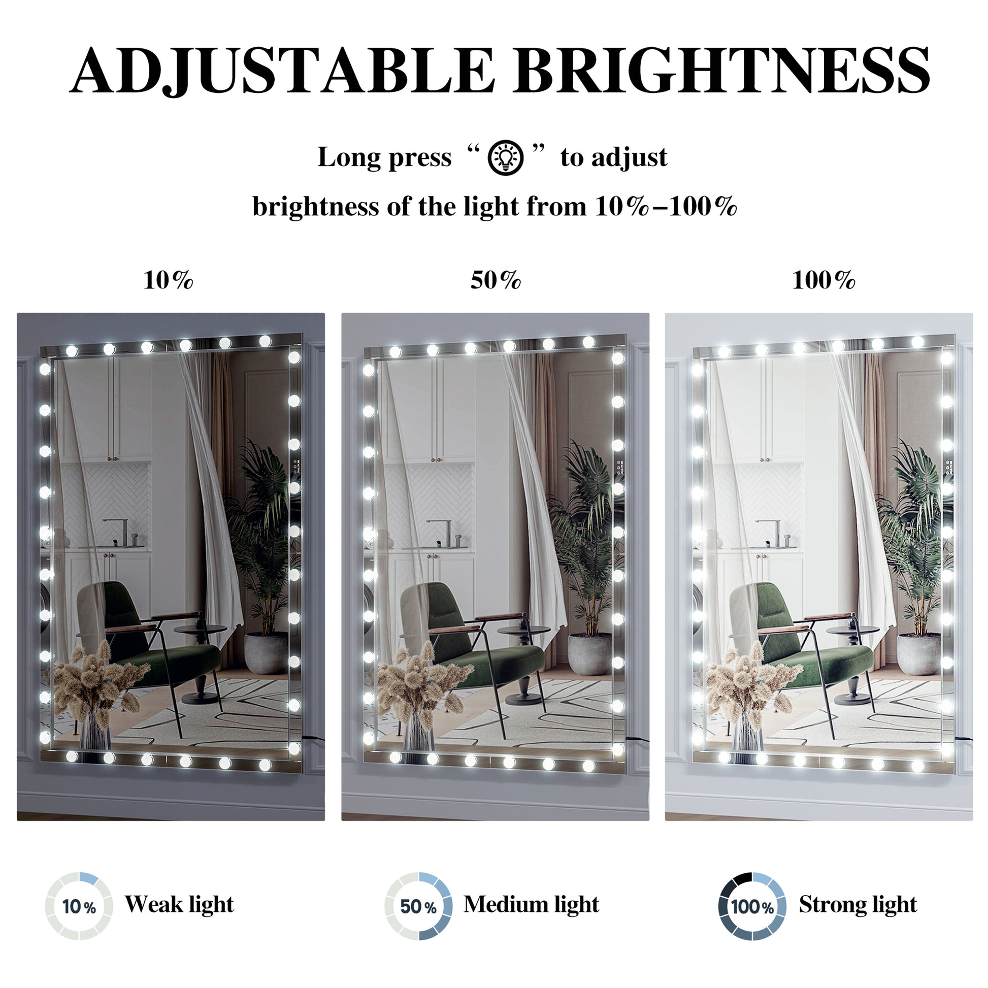Hollywood Led Full Body Mirror With Lights Extra Large Full Length Vanity Mirror With 3 Color Mode Lights, Vertical Horizontal Hanging Aluminum Mirror For Dressing Rooms, Bedroom Silver, 72X48