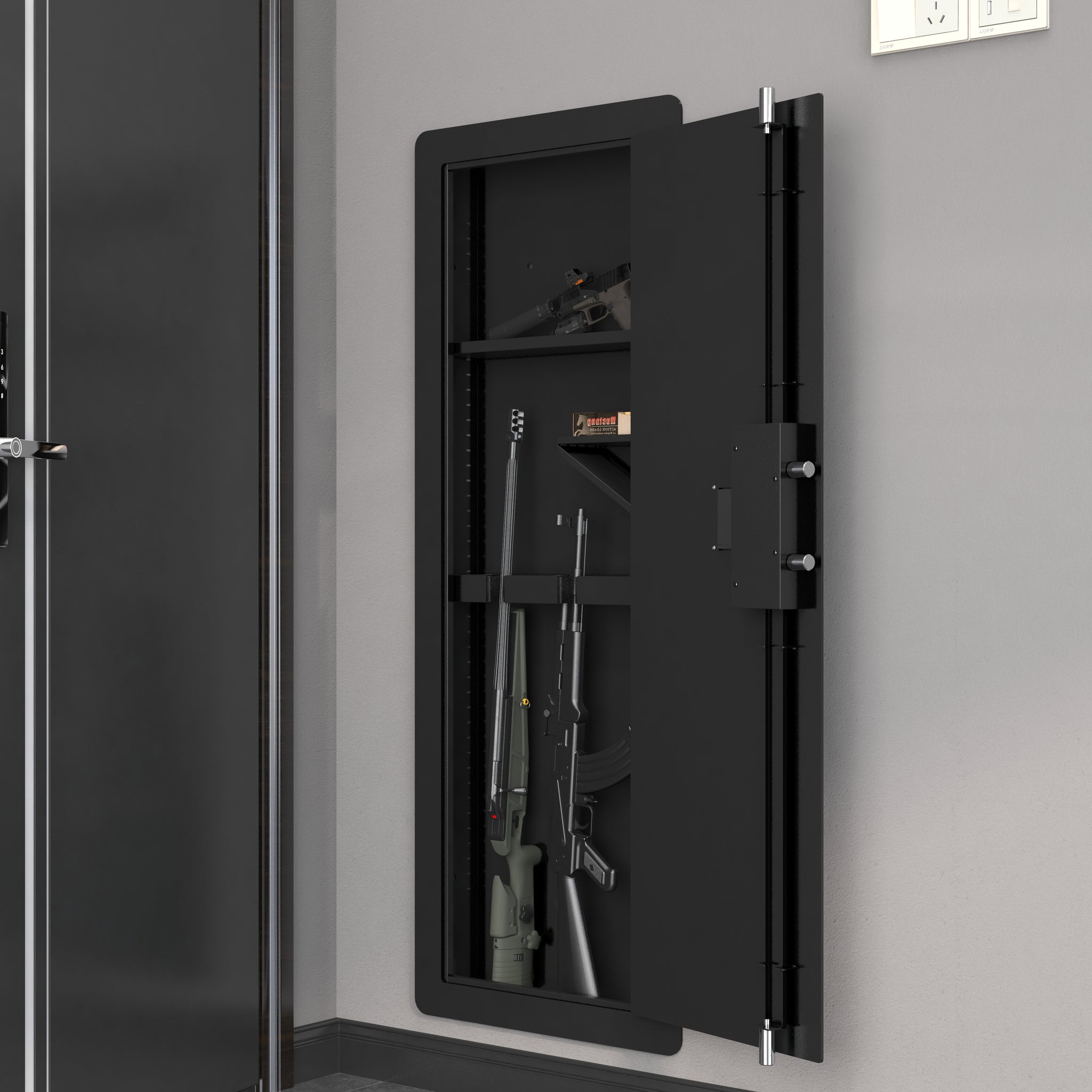 Wall Safe, Safes For Home, Safes & Cabinets, Wall Safes Between The Studs, Quick Access Rifle Safe With Removable Shelf And Digital Keypad Black Black And Silver Steel
