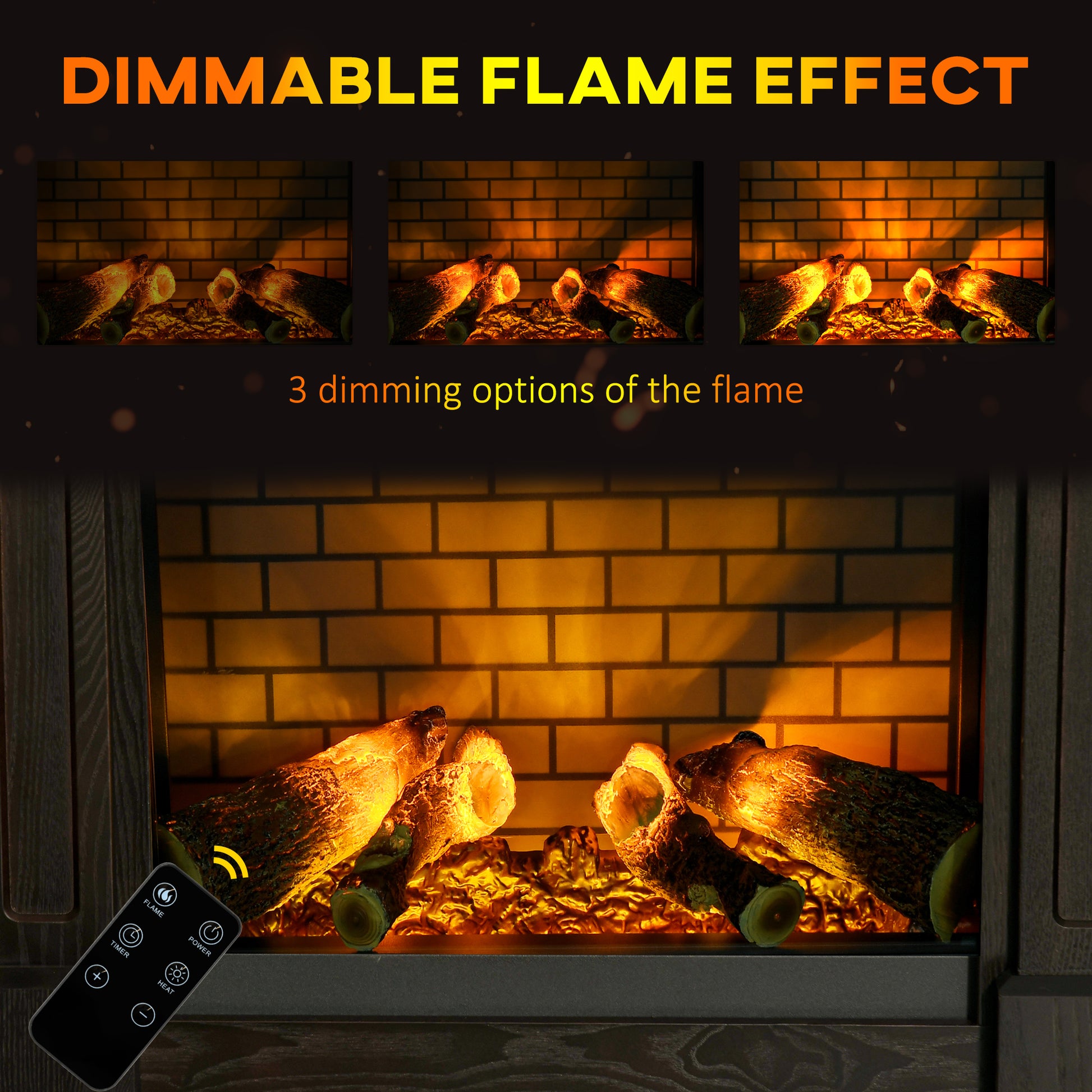 32" Electric Fireplace With Mantel, Freestanding Heater With Led Log Flame, Shelf And Remote Control, 700W 1400W, Brown Brown Steel