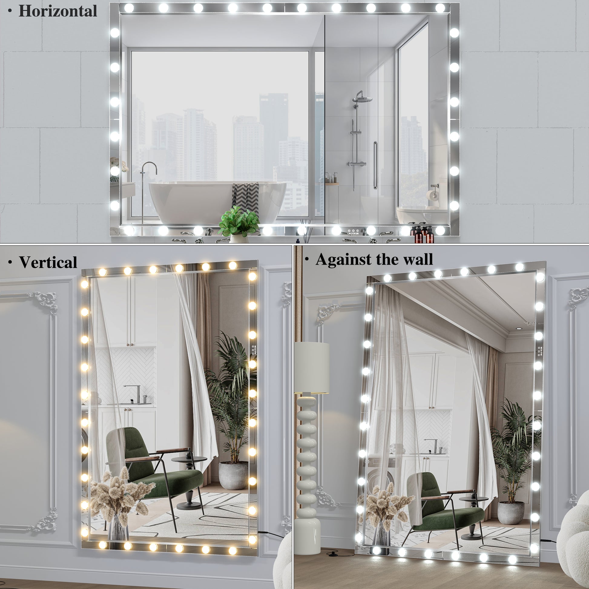 Hollywood Led Full Body Mirror With Lights Extra Large Full Length Vanity Mirror With 3 Color Mode Lights, Vertical Horizontal Hanging Aluminum Mirror For Dressing Rooms, Bedroom Silver, 72X48