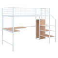Twin Size Metal Loft Bed With Desk And Metal Grid, Stylish Metal Frame Bed With Lateral Storage Ladder And Wardrobe, White White Mdf Metal