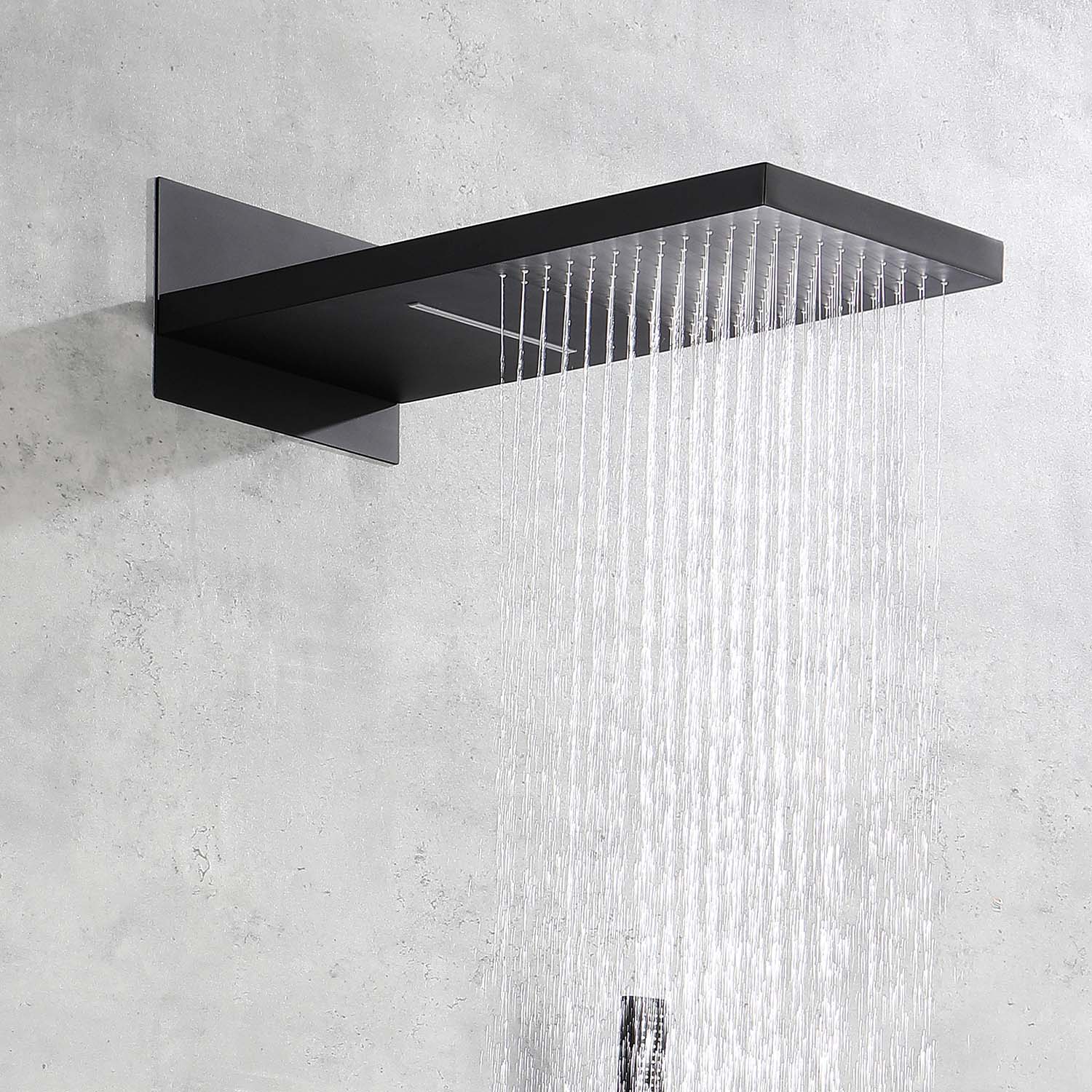 Wall Mounted Waterfall Rain Shower System Matte Black Brass
