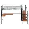 Twin Size Metal Loft Bed With Desk And Metal Grid, Stylish Metal Frame Bed With Lateral Storage Ladder And Wardrobe, Black Black Mdf Metal