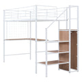 Twin Size Metal Loft Bed With Desk And Metal Grid, Stylish Metal Frame Bed With Lateral Storage Ladder And Wardrobe, White White Mdf Metal