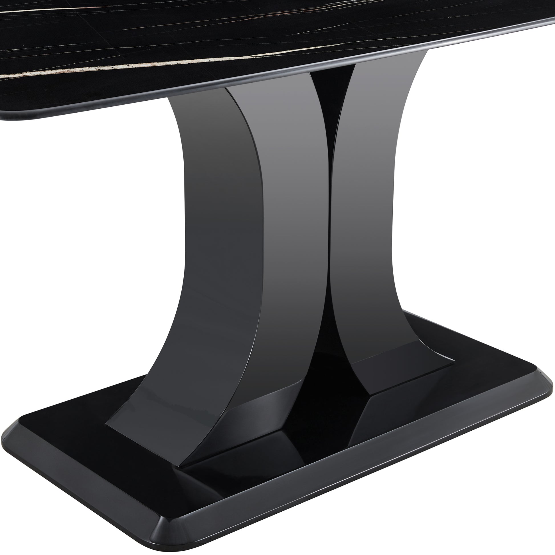 Rectangular 63" Marble Dining Table, Luxurious Dining Room Table With Faux Marble Top And X Shape Mdf Base, Modern Kitchen Dining Table For Kitchen Living Dining Room Black Luxury,Modern Mdf Glass