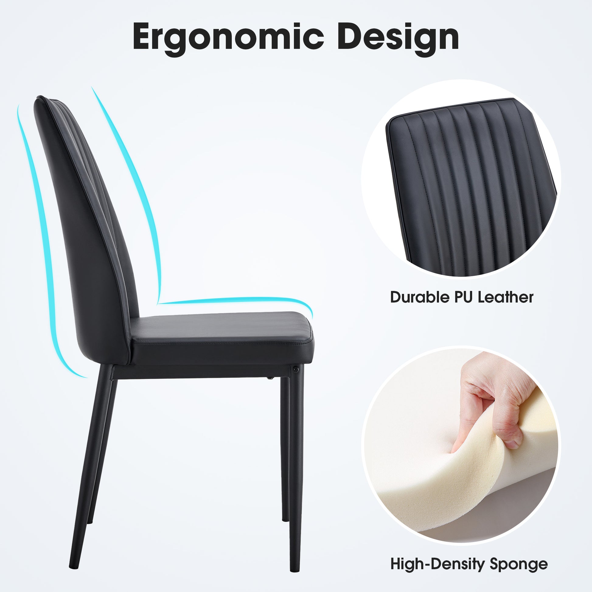 Modern Dining Table Set, 7 Piece Faux Marble Kitchen Table For 6 8, Glass Rectangular Dining Room Table With U Shaped Table Legs, Dining Table & 6 Chairs Metal Black Rectangular Mdf Glass