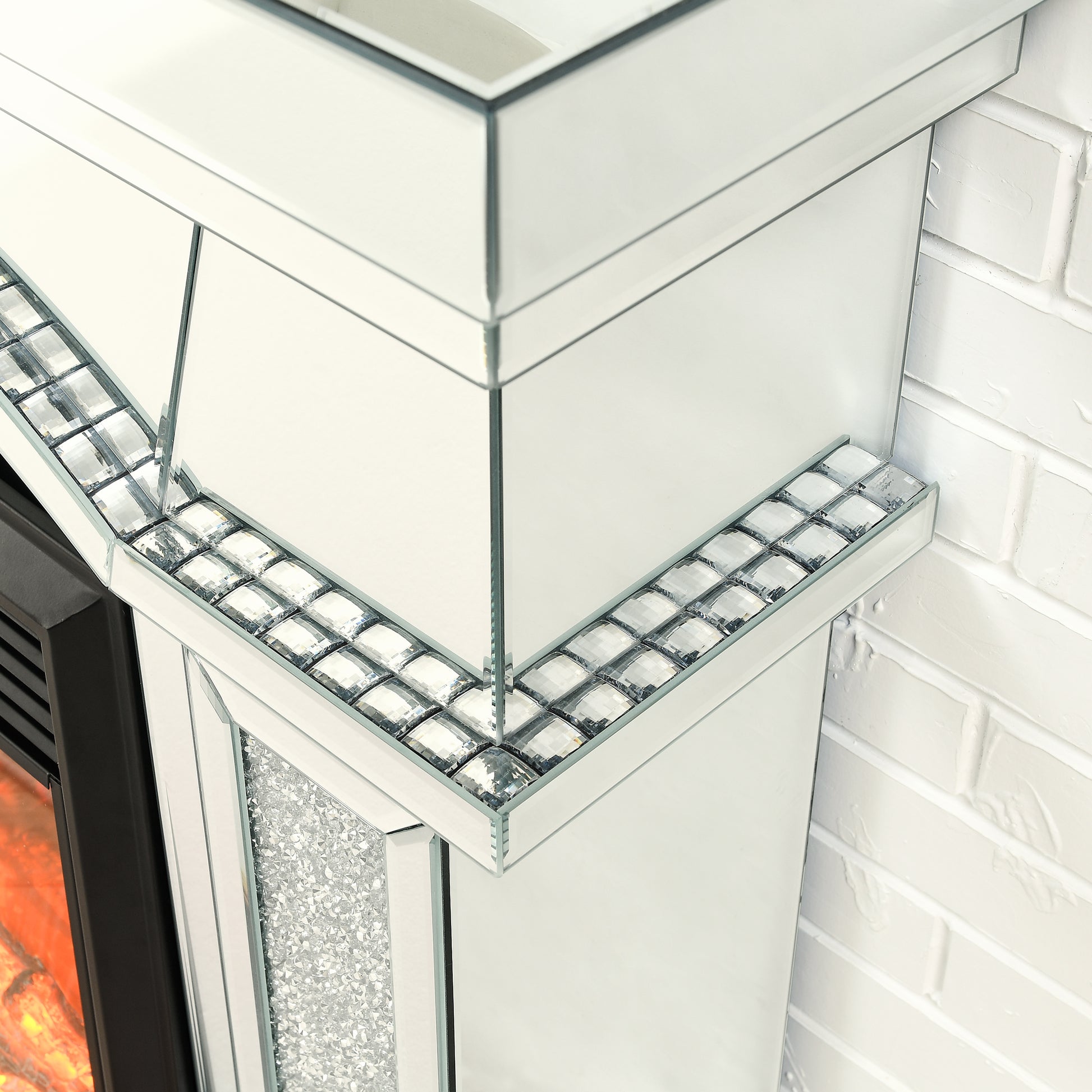 W 46" X D 12.5" X H 41" Dome Door Acrylic Mirror Fireplace Cabinet, Tv Fireplace Cabinet Powder Coated Electric Primary Living Space Yes Insert Electric 41 50 Yes Silver 400 Natural Vent American Design Acrylic Mdf Glass