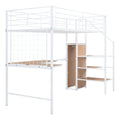 Twin Size Metal Loft Bed With Desk And Metal Grid, Stylish Metal Frame Bed With Lateral Storage Ladder And Wardrobe, White White Mdf Metal