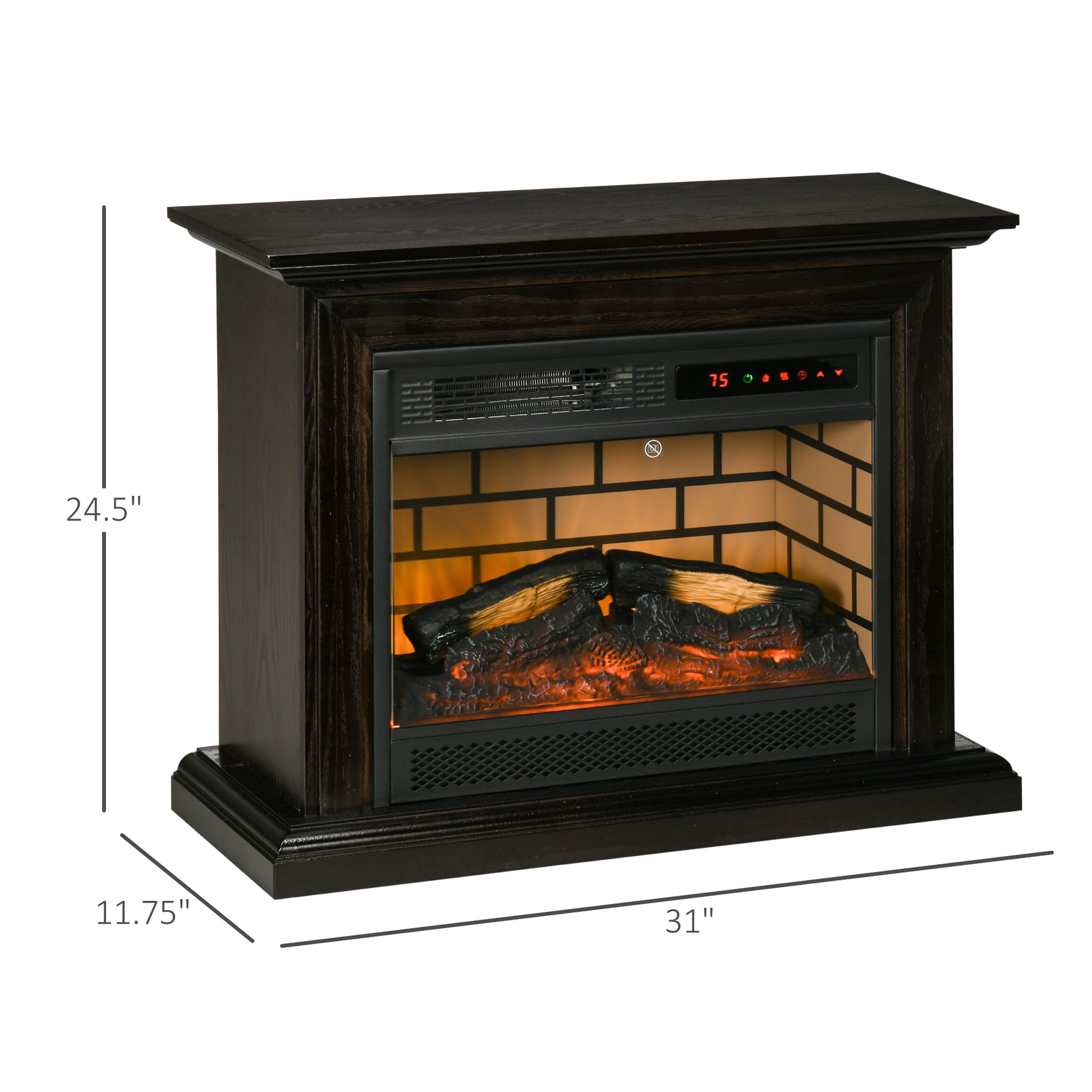 31" Electric Fireplace With Dimmable Flame Effect And Mantel, Freestanding Space Heater With Log Hearth And Remote Control, 1400W, Brown Brown Metal