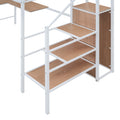 Twin Size Metal Loft Bed With Desk And Metal Grid, Stylish Metal Frame Bed With Lateral Storage Ladder And Wardrobe, White White Mdf Metal