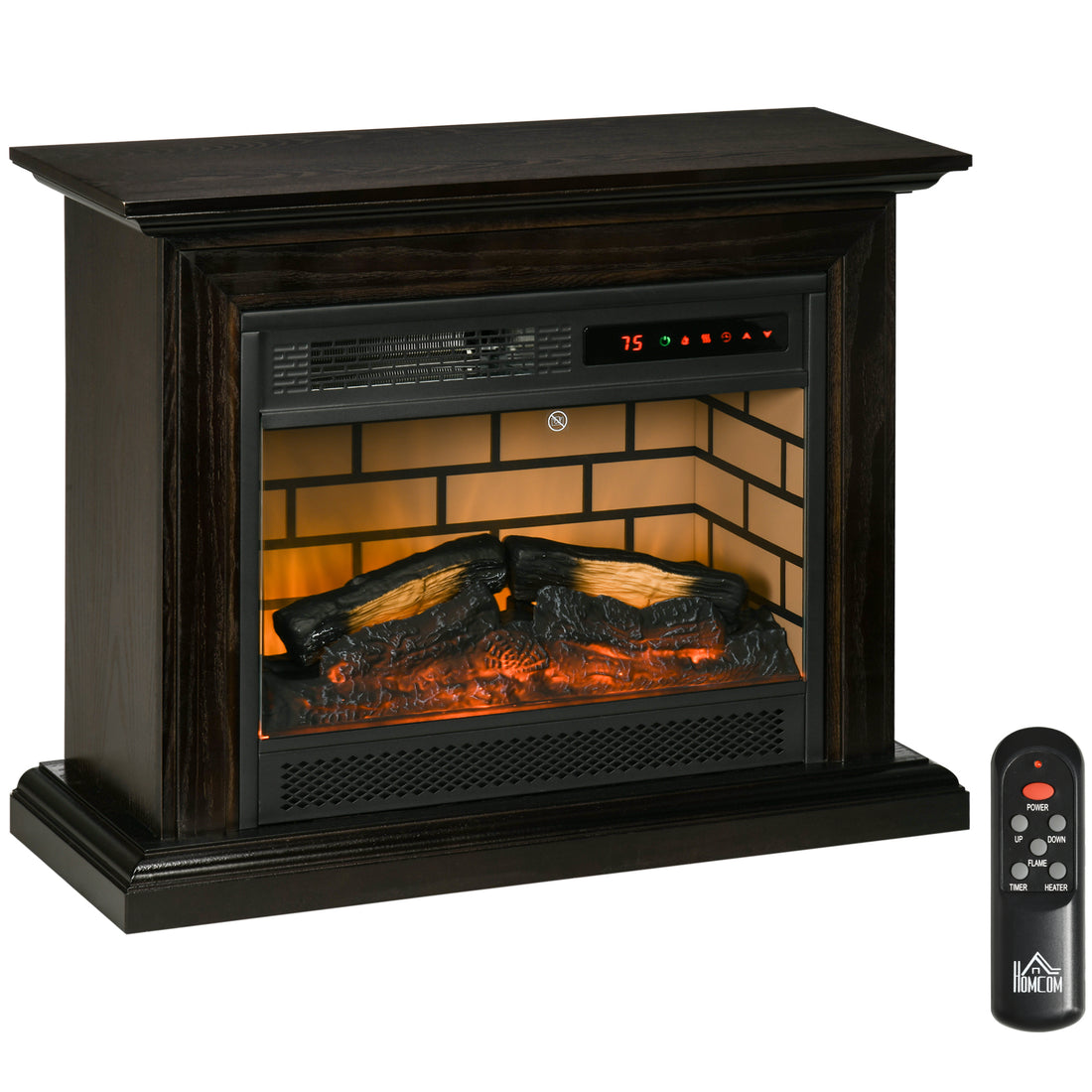 31" Electric Fireplace With Dimmable Flame Effect And Mantel, Freestanding Space Heater With Log Hearth And Remote Control, 1400W, Brown Brown Metal