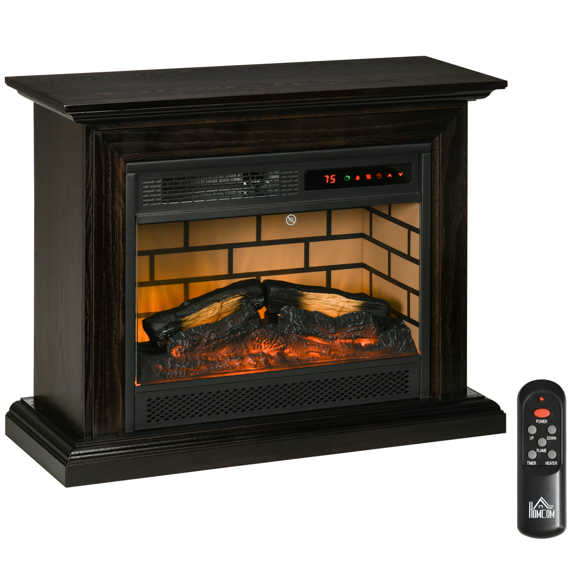 31" Electric Fireplace With Dimmable Flame Effect And Mantel, Freestanding Space Heater With Log Hearth And Remote Control, 1400W, Brown Brown Metal