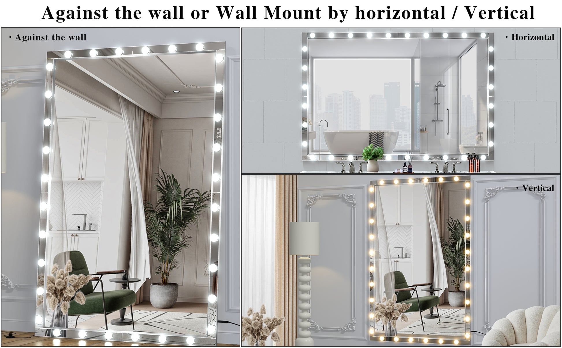 Hollywood Led Full Body Mirror With Lights Extra Large Full Length Vanity Mirror With 3 Color Mode Lights, Vertical Horizontal Hanging Aluminum Mirror For Dressing Rooms, Bedroom Silver, 72X48