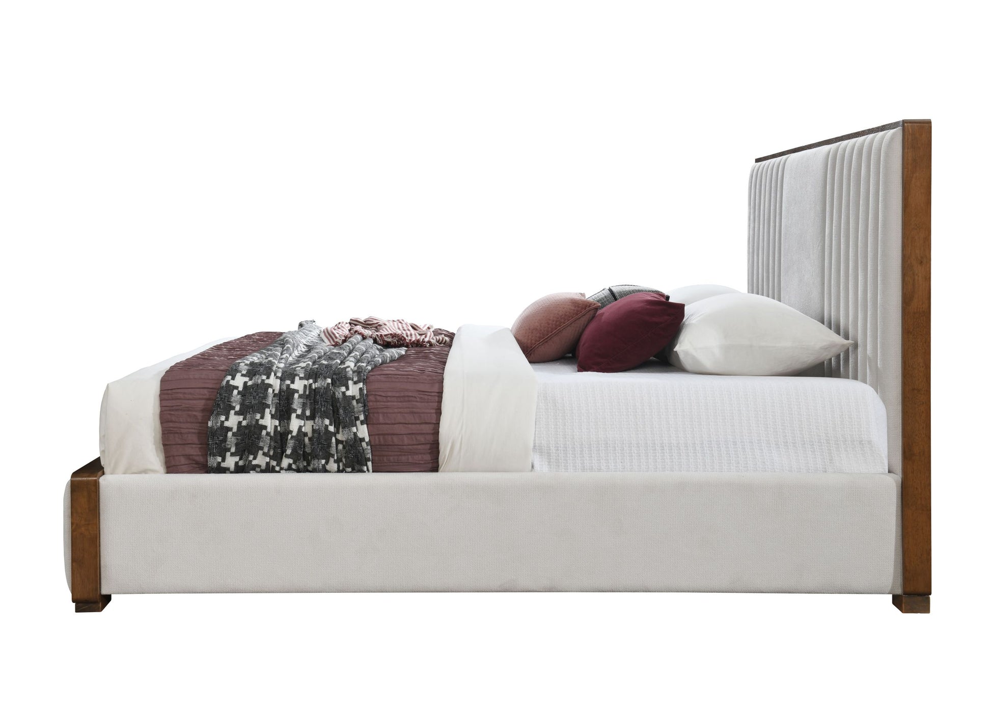 Kaleea Queen Bed, Light Gray Chenille & Walnut Finish Bd02468Q Queen Light Gray Chenille