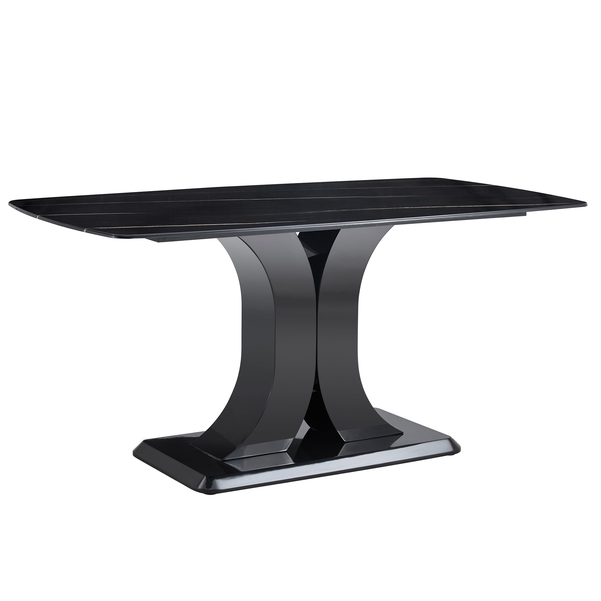 Rectangular 63" Marble Dining Table, Luxurious Dining Room Table With Faux Marble Top And X Shape Mdf Base, Modern Kitchen Dining Table For Kitchen Living Dining Room Black Luxury,Modern Mdf Glass