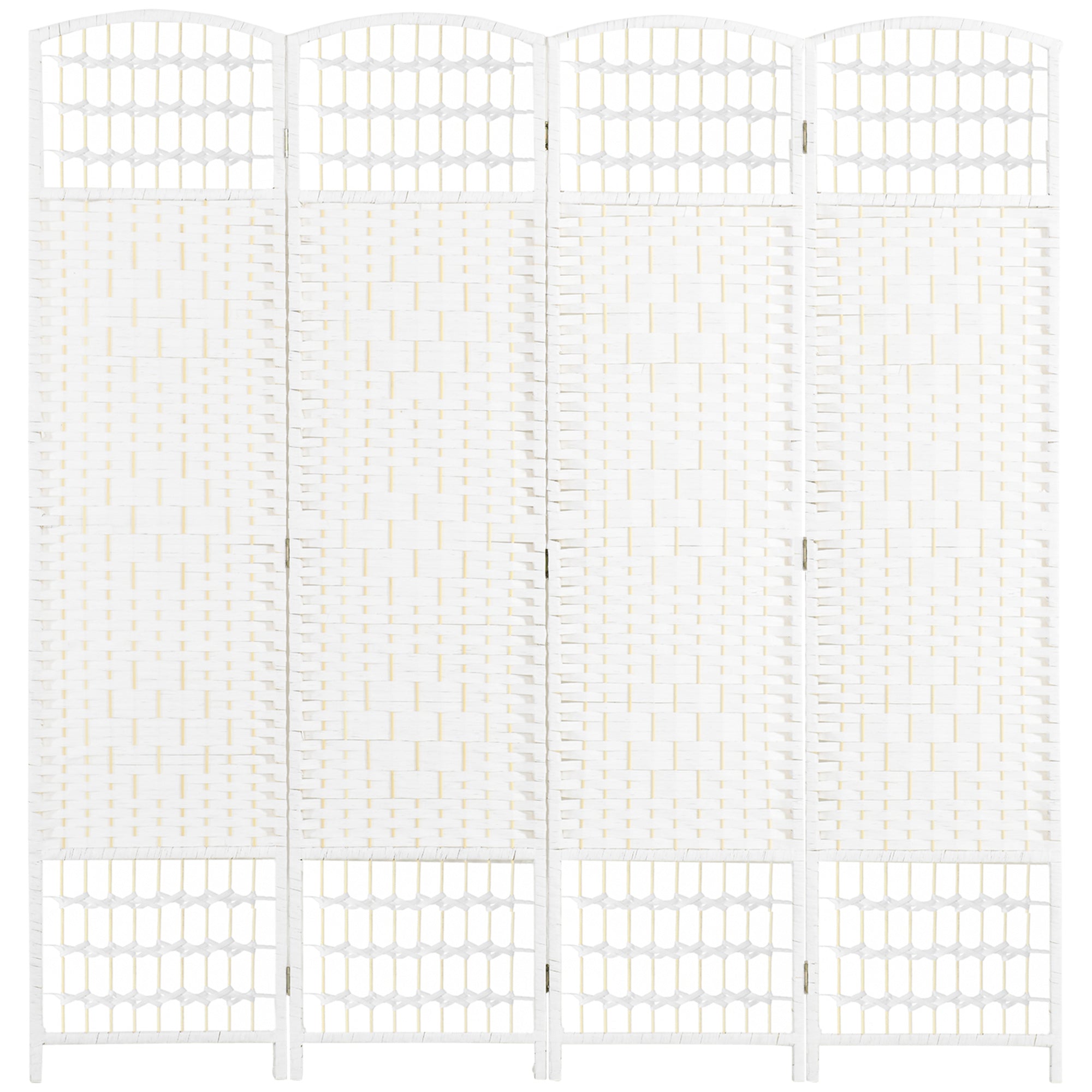 4 Panel Room Divider, Folding Privacy Screen, 5.6' Room Separator, Wave Fiber Freestanding Partition Wall Divider For Rooms, Home, Office, White White Paper