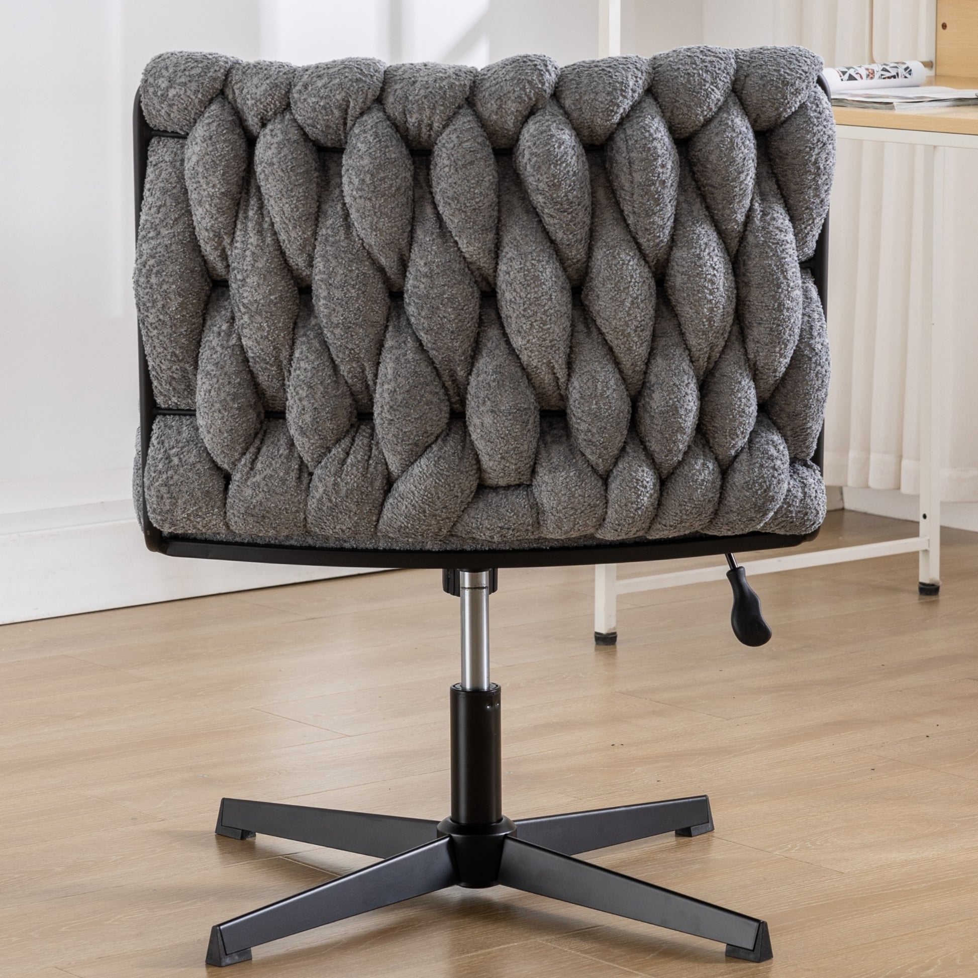 Armless Office Desk Chair No Wheels, Grey Grey Foam Polyester Blend